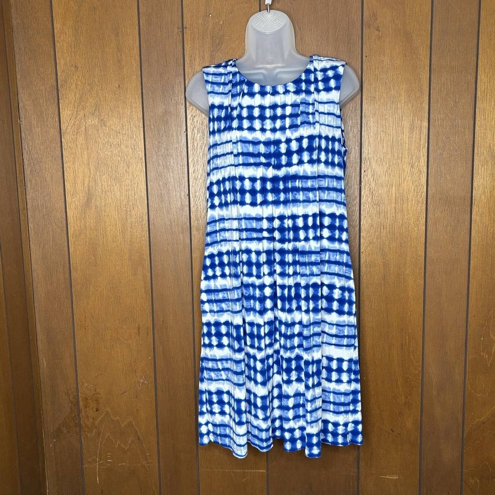 Calvin‎ Klein Dress S Blue Tie-Dye Sleeveless Pockets Y2K Coastal Preppy Artsy